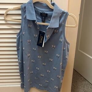 RALPH LAUREN NWT Tennis-Print Mesh Sleeveless Polo Shirt